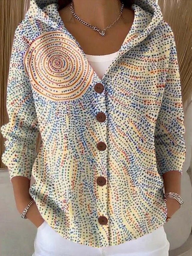 SOPHIA | WOMEN'S BUTTON-FRONT HOODED CARDIGAN, RELAXED PATCHWORK KNIT SWEATER - Zarino Newstyle