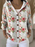 SOPHIA | WOMEN'S BUTTON-FRONT HOODED CARDIGAN, RELAXED PATCHWORK KNIT SWEATER - Zarino Newstyle