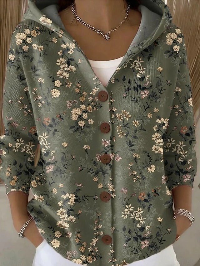 SOPHIA | WOMEN'S BUTTON-FRONT HOODED CARDIGAN, RELAXED PATCHWORK KNIT SWEATER - Zarino Newstyle