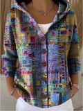 SOPHIA | WOMEN'S BUTTON-FRONT HOODED CARDIGAN, RELAXED PATCHWORK KNIT SWEATER - Zarino Newstyle