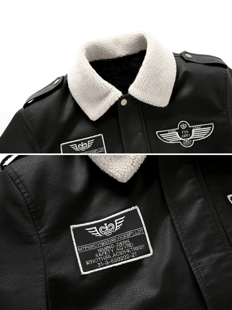 VAUGHN | MEN'S AVIATOR BOMBER JACKET, FAUX LEATHER SHERPA-LINED WINTER COAT - Zarino Newstyle
