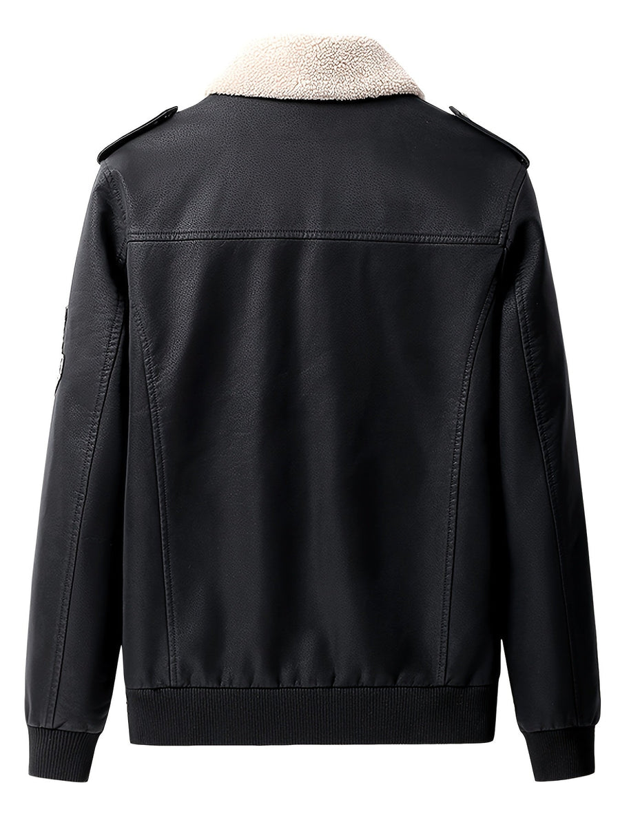 VAUGHN | MEN'S AVIATOR BOMBER JACKET, FAUX LEATHER SHERPA-LINED WINTER COAT - Zarino Newstyle