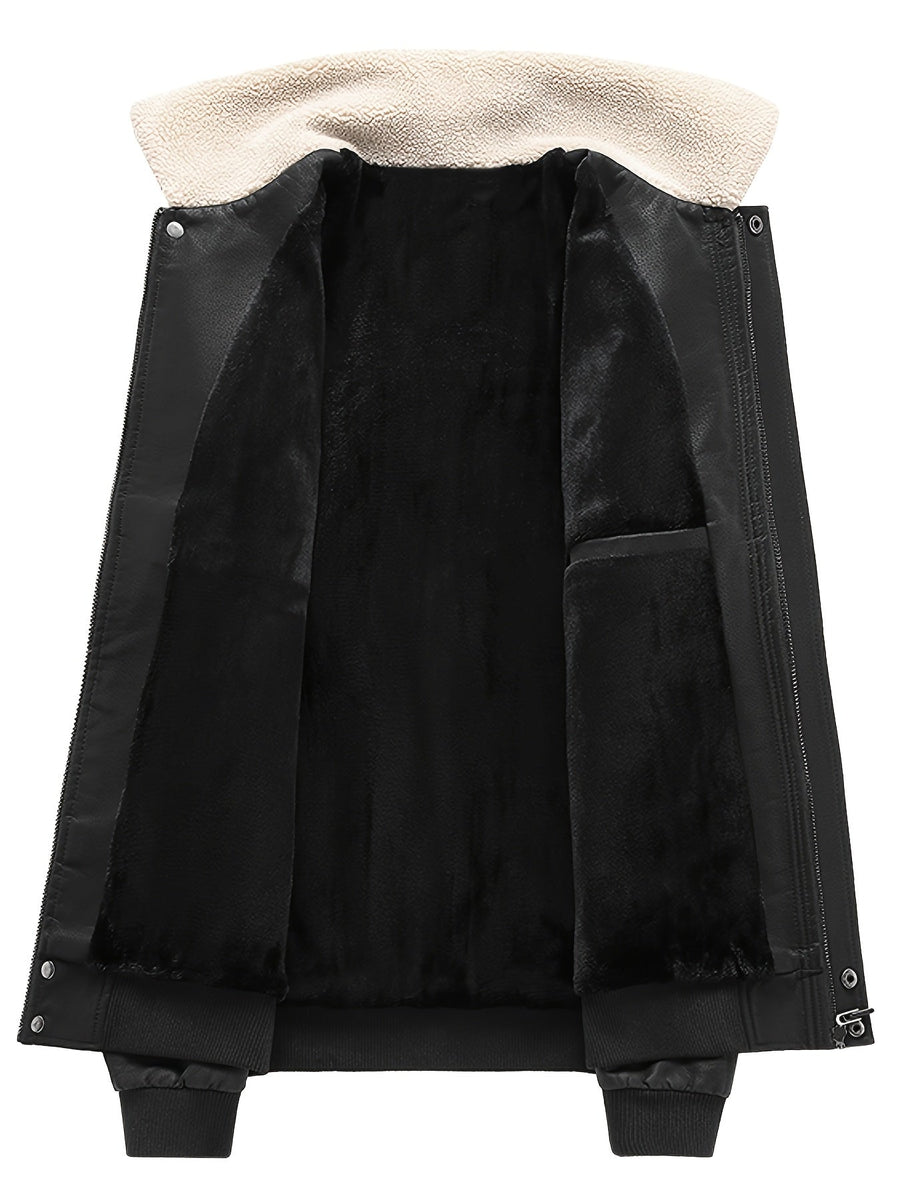 VAUGHN | MEN'S AVIATOR BOMBER JACKET, FAUX LEATHER SHERPA-LINED WINTER COAT - Zarino Newstyle