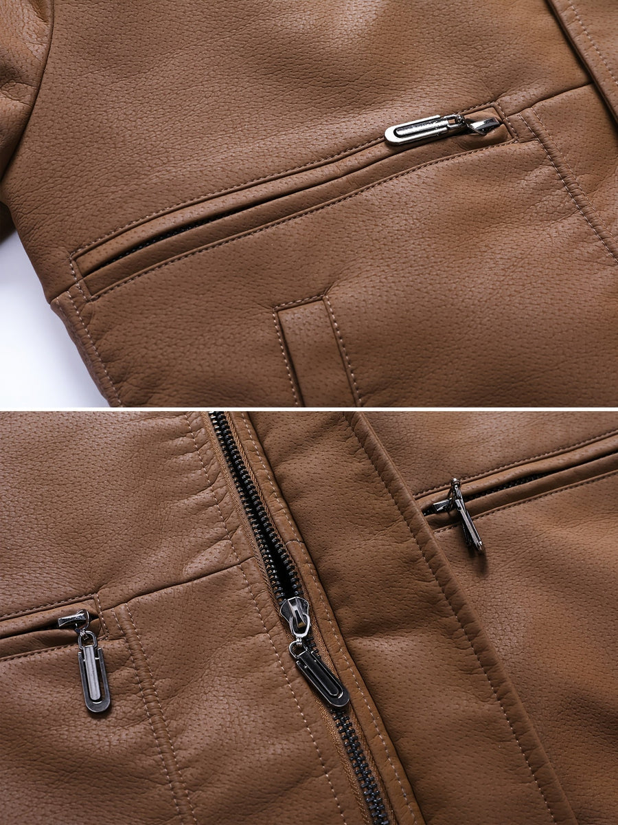 VAUGHN | MEN'S AVIATOR BOMBER JACKET, FAUX LEATHER SHERPA-LINED WINTER COAT - Zarino Newstyle