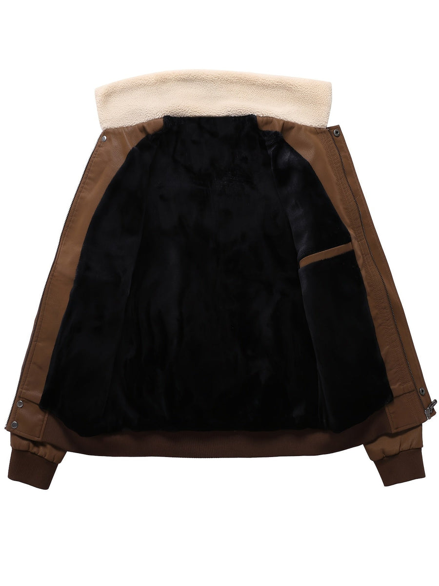 VAUGHN | MEN'S AVIATOR BOMBER JACKET, FAUX LEATHER SHERPA-LINED WINTER COAT - Zarino Newstyle