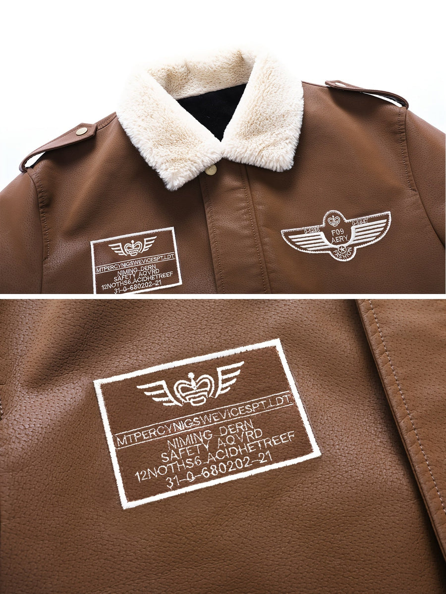 VAUGHN | MEN'S AVIATOR BOMBER JACKET, FAUX LEATHER SHERPA-LINED WINTER COAT - Zarino Newstyle