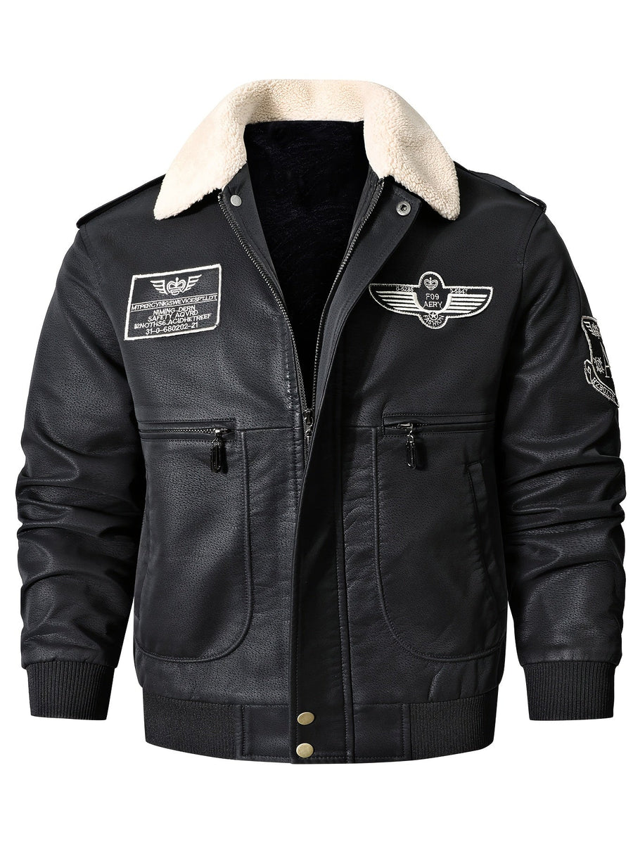 VAUGHN | MEN'S AVIATOR BOMBER JACKET, FAUX LEATHER SHERPA-LINED WINTER COAT - Zarino Newstyle