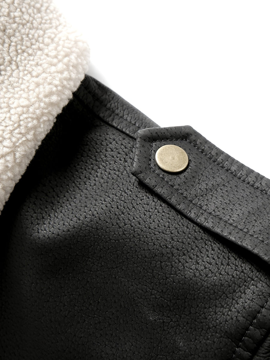 VAUGHN | MEN'S AVIATOR BOMBER JACKET, FAUX LEATHER SHERPA-LINED WINTER COAT - Zarino Newstyle