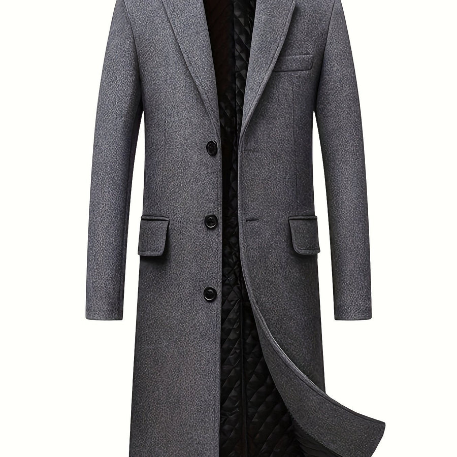 WESLEY | MEN'S LONG WOOL BLEND OVERCOAT, TAILORED SINGLE-BREASTED WINTER COAT – GREY - Zarino Newstyle