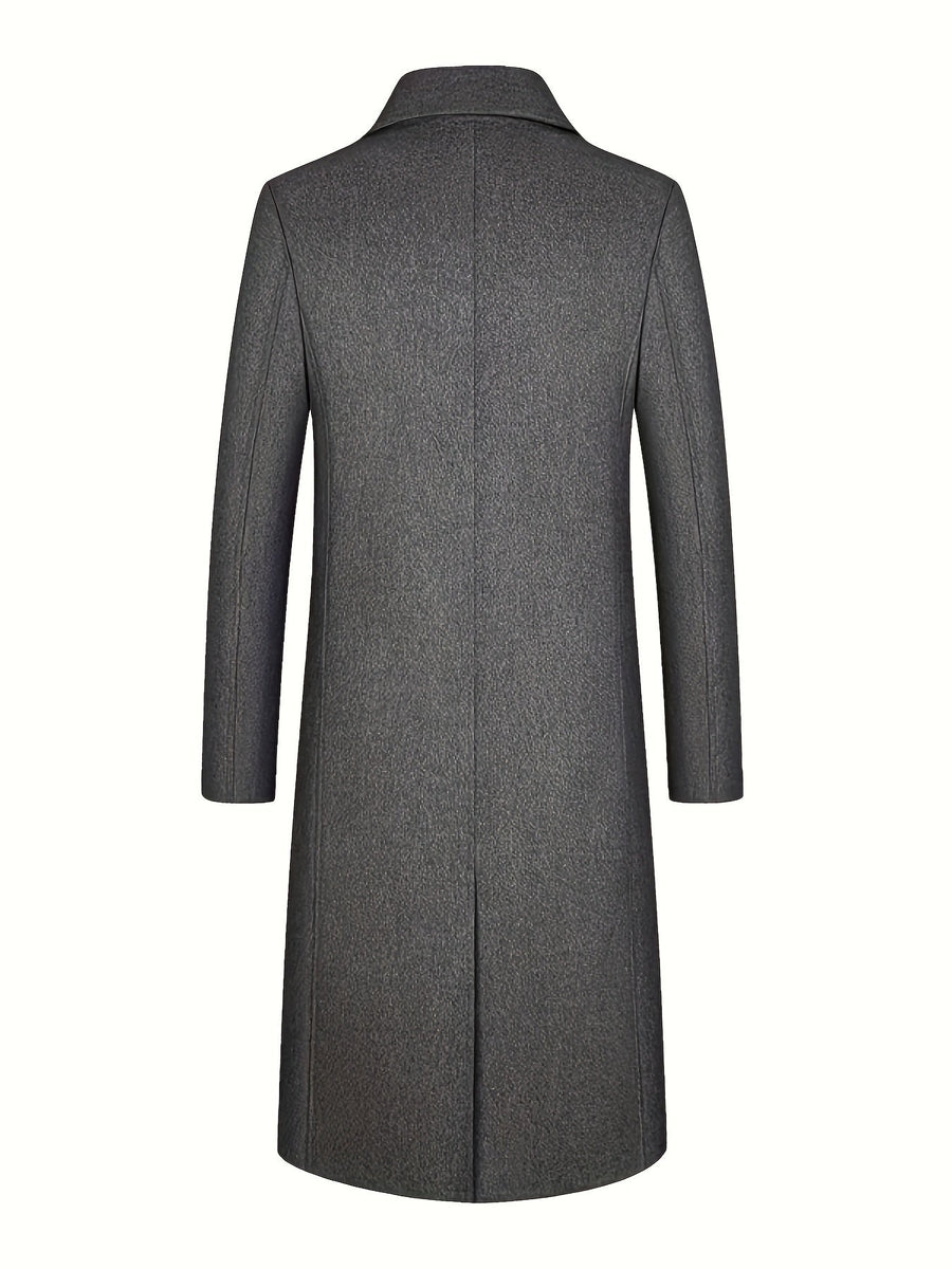 WESLEY | MEN'S LONG WOOL BLEND OVERCOAT, TAILORED SINGLE-BREASTED WINTER COAT – GREY - Zarino Newstyle