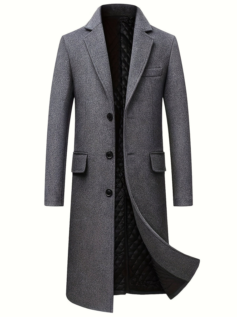 WESLEY | MEN'S LONG WOOL BLEND OVERCOAT, TAILORED SINGLE-BREASTED WINTER COAT – GREY - Zarino Newstyle