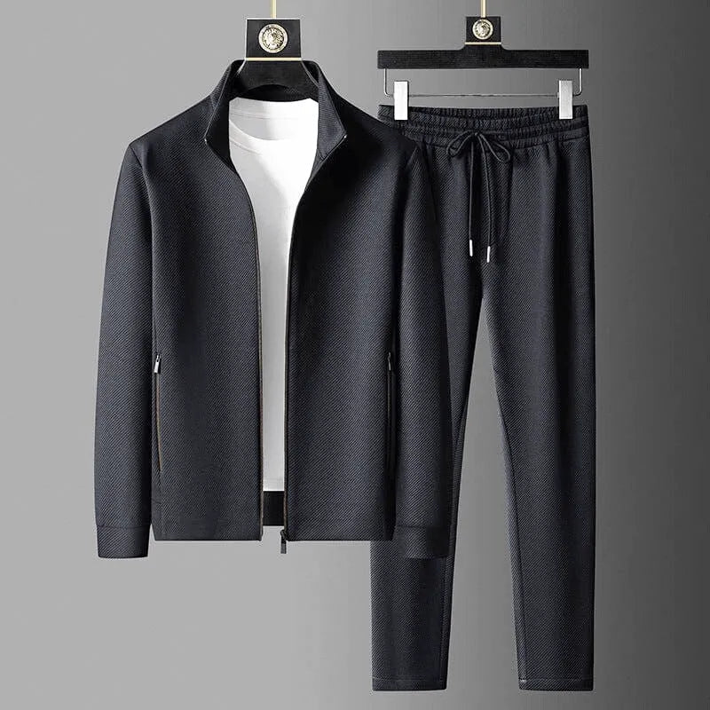 WESTON | MEN'S TEXTURED TRACKSUIT SET, FULL-ZIP JACKET & DRAWSTRING JOGGER PANTS - Zarino Newstyle