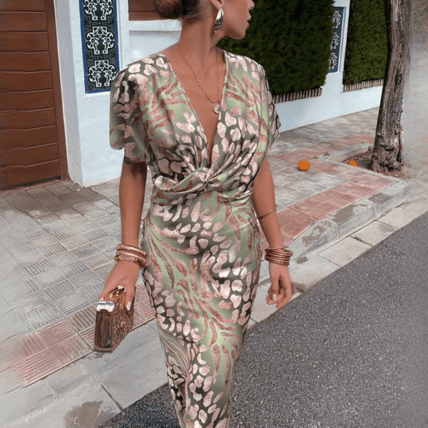 WOMEN'S ABSTRACT PRINT TWIST - FRONT SUMMER MAXI DRESS - Zarino Newstyle