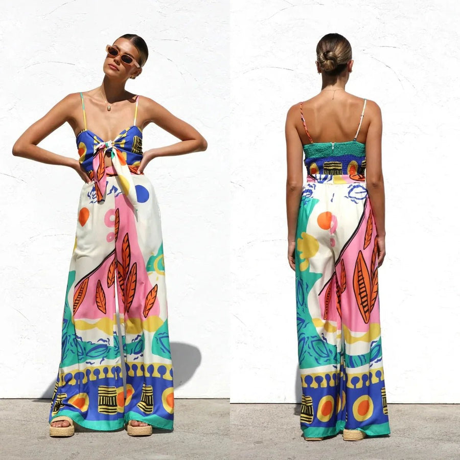 WOMEN'S ABSTRACT PRINT WIDE LEG JUMPSUIT - Zarino Newstyle
