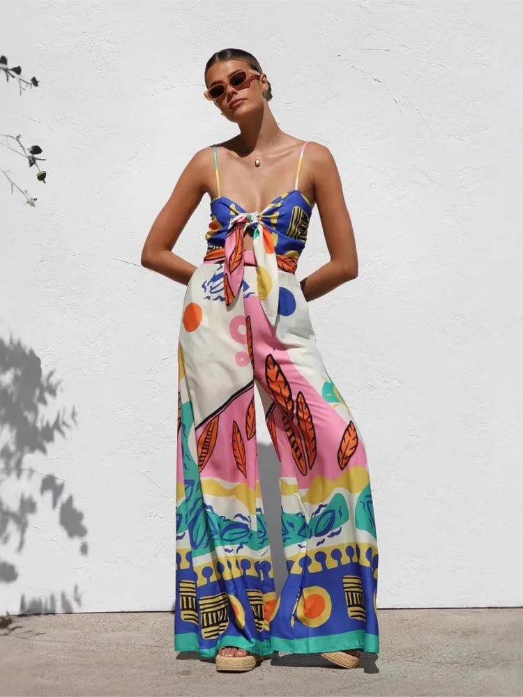 WOMEN'S ABSTRACT PRINT WIDE LEG JUMPSUIT - Zarino Newstyle