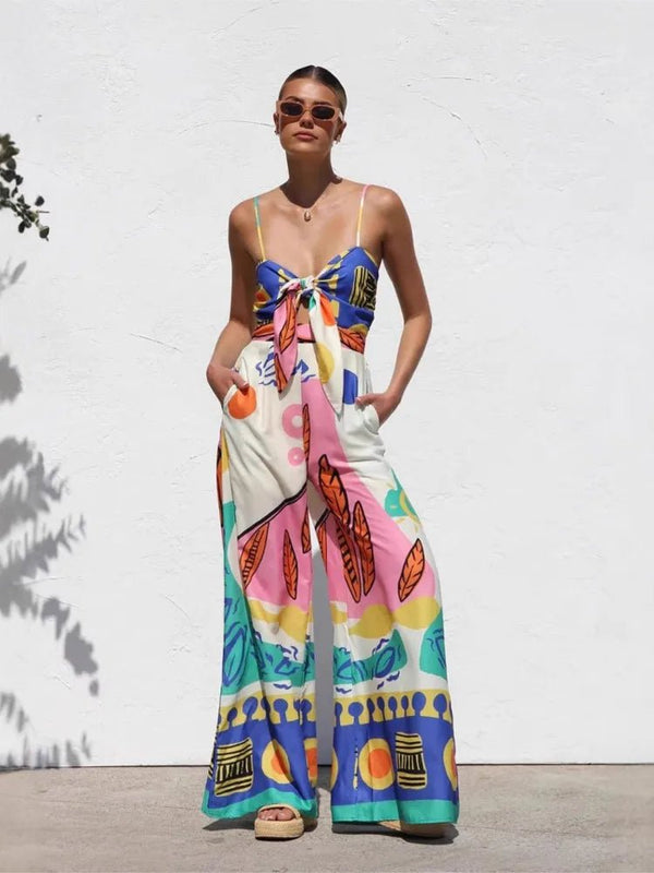 WOMEN'S ABSTRACT PRINT WIDE LEG JUMPSUIT - Zarino Newstyle