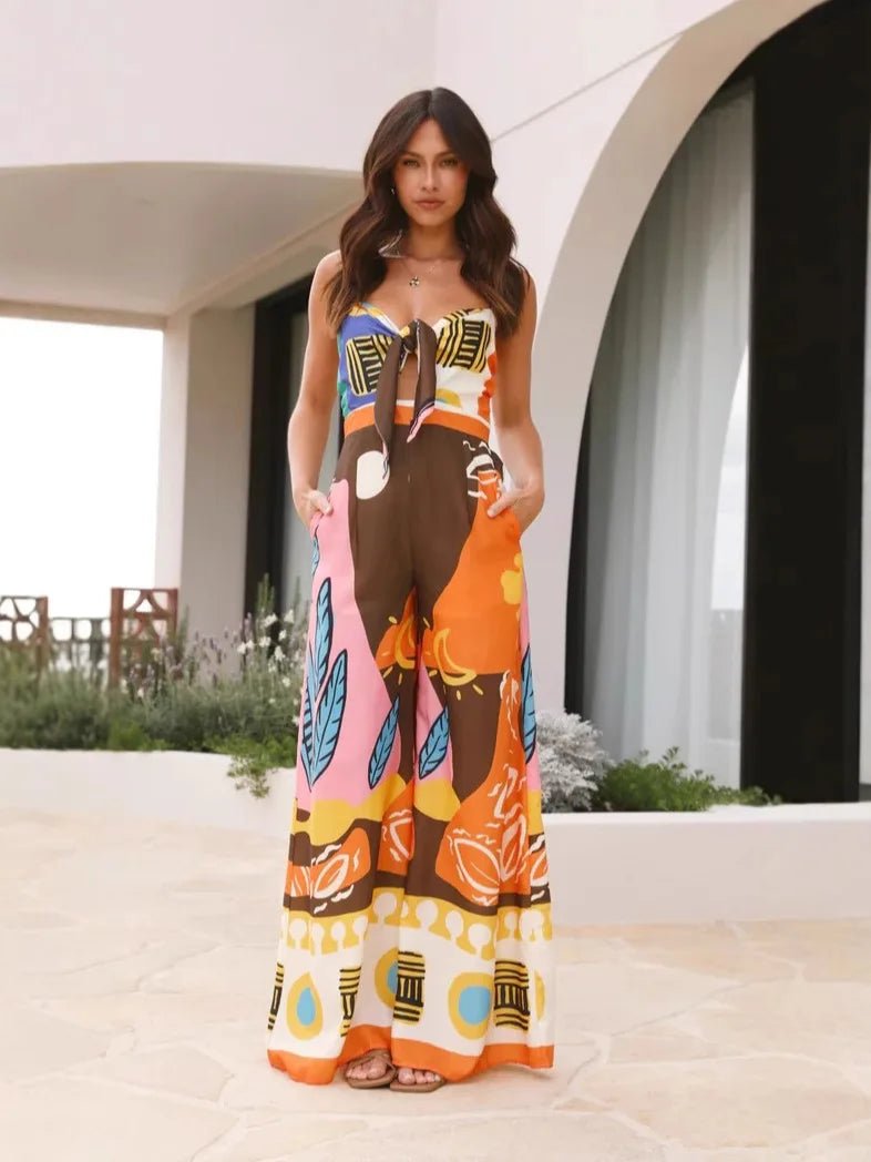 WOMEN'S ABSTRACT PRINT WIDE LEG JUMPSUIT - Zarino Newstyle