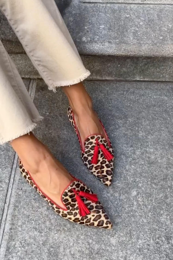 WOMEN'S ANIMAL PRINT TASSEL POINTED SUMMER LOAFERS