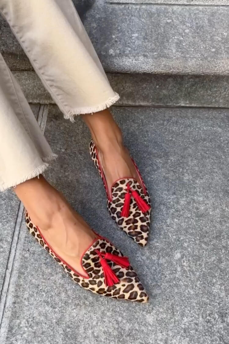 WOMEN'S ANIMAL PRINT TASSEL POINTED SUMMER LOAFERS - Zarino Newstyle