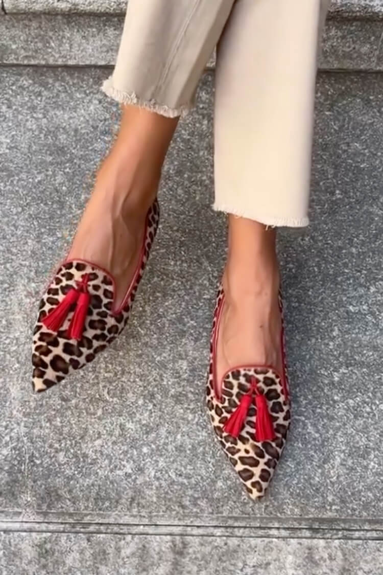 WOMEN'S ANIMAL PRINT TASSEL POINTED SUMMER LOAFERS - Zarino Newstyle