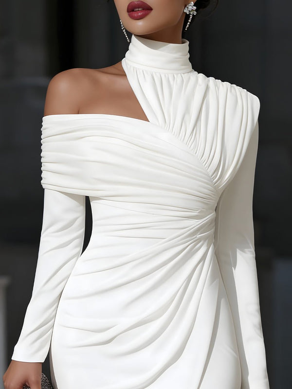 WOMEN'S ASYMMETRIC HIGH-NECK ONE-SHOULDER EVENING DRESS