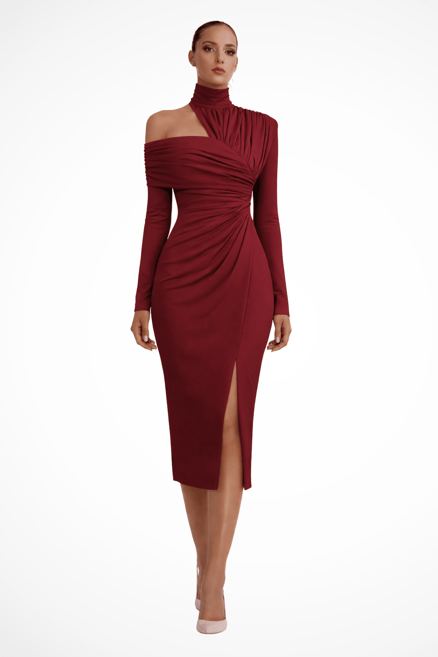 WOMEN'S ASYMMETRIC ONE SHOULDER MIDI DRESS - Zarino Newstyle