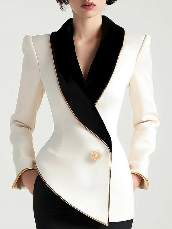 WOMEN'S ASYMMETRICAL CONTRAST LAPEL BLAZER - Zarino Newstyle