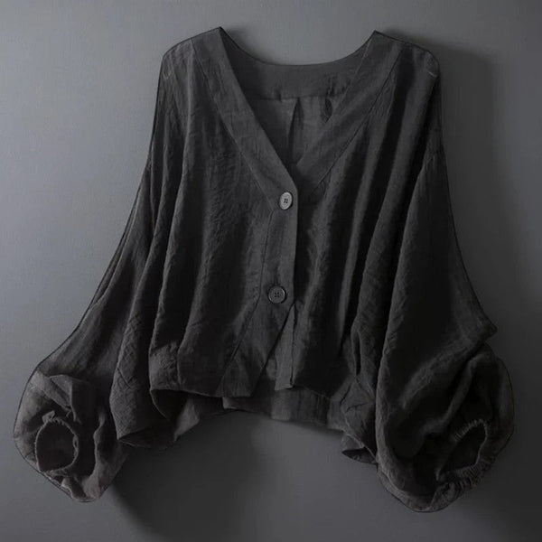 WOMEN'S BALLOON SLEEVE CROPPED BLOUSE