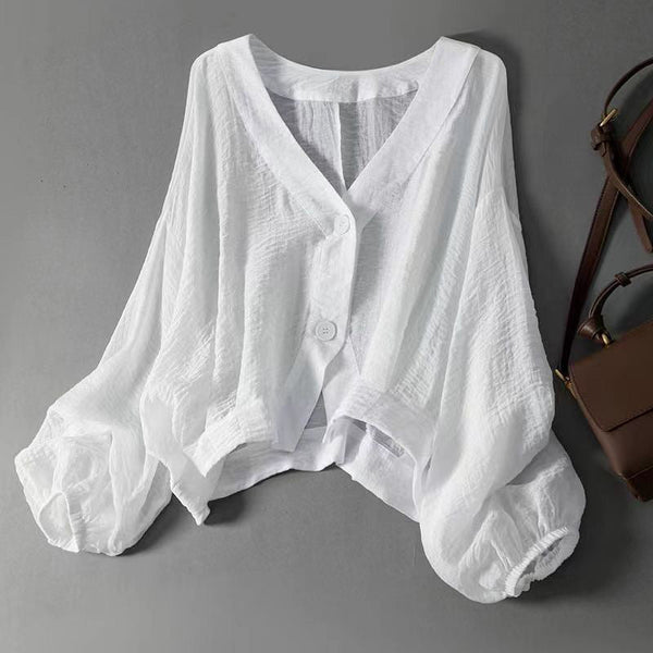 WOMEN'S BALLOON SLEEVE CROPPED BLOUSE - Zarino Newstyle