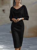 WOMEN'S BATWING SLEEVE COWL NECK MIDI DRESS - Zarino Newstyle