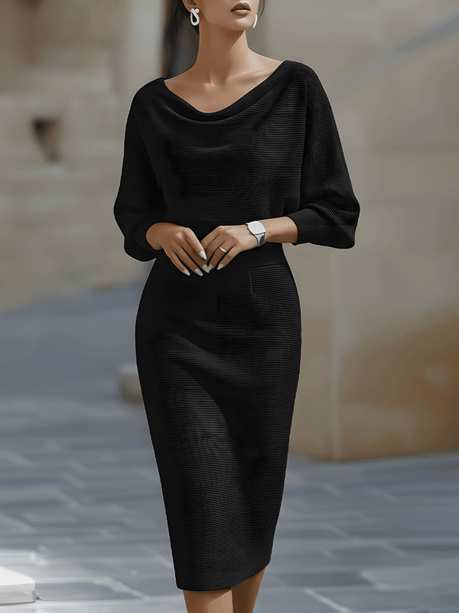 WOMEN'S BATWING SLEEVE COWL NECK MIDI DRESS - Zarino Newstyle