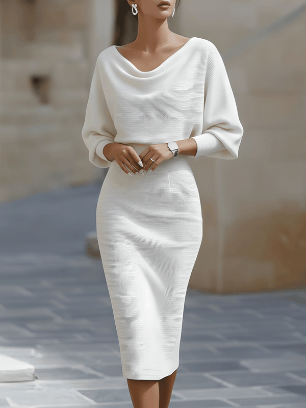 WOMEN'S BATWING SLEEVE COWL NECK MIDI DRESS - Zarino Newstyle
