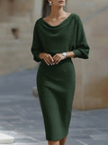 WOMEN'S BATWING SLEEVE COWL NECK MIDI DRESS - Zarino Newstyle
