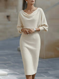 WOMEN'S BATWING SLEEVE COWL NECK MIDI DRESS - Zarino Newstyle