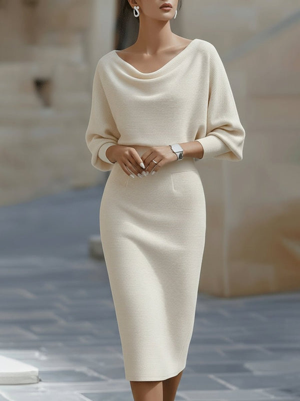 WOMEN'S BATWING SLEEVE COWL NECK MIDI DRESS