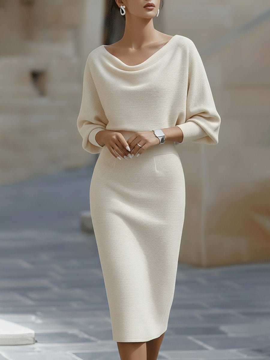 WOMEN'S BATWING SLEEVE COWL NECK MIDI DRESS - Zarino Newstyle