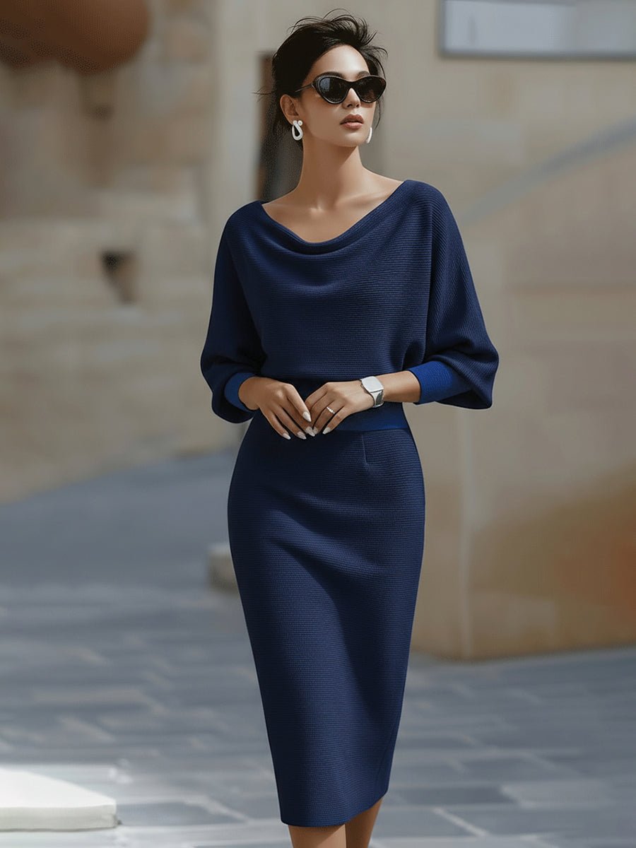 WOMEN'S BATWING SLEEVE COWL NECK MIDI DRESS - Zarino Newstyle