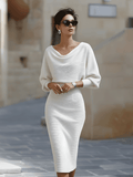 WOMEN'S BATWING SLEEVE COWL NECK MIDI DRESS - Zarino Newstyle