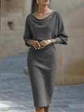 WOMEN'S BATWING SLEEVE COWL NECK MIDI DRESS - Zarino Newstyle