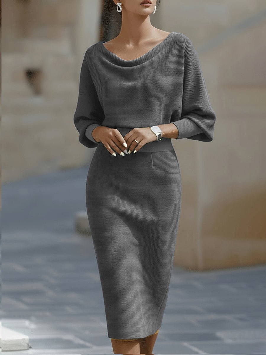WOMEN'S BATWING SLEEVE COWL NECK MIDI DRESS - Zarino Newstyle