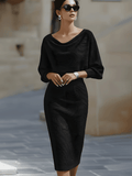 WOMEN'S BATWING SLEEVE COWL NECK MIDI DRESS - Zarino Newstyle