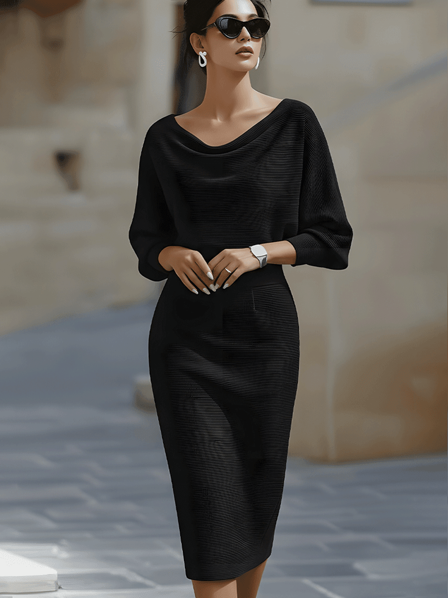 WOMEN'S BATWING SLEEVE COWL NECK MIDI DRESS - Zarino Newstyle