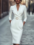 WOMEN'S BELTED SHEATH DRESS WITH MANDARIN COLLAR - Zarino Newstyle