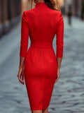 WOMEN'S BELTED SHEATH DRESS WITH MANDARIN COLLAR - Zarino Newstyle