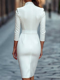 WOMEN'S BELTED SHEATH DRESS WITH MANDARIN COLLAR - Zarino Newstyle