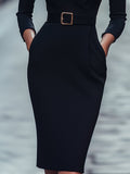 WOMEN'S BELTED SHEATH DRESS WITH MANDARIN COLLAR - Zarino Newstyle