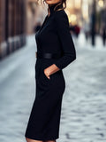 WOMEN'S BELTED SHEATH DRESS WITH MANDARIN COLLAR - Zarino Newstyle