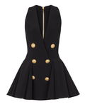 WOMEN'S BLACK GOLD BUTTON PLEATED FLARE MINI DRESS - Zarino Newstyle