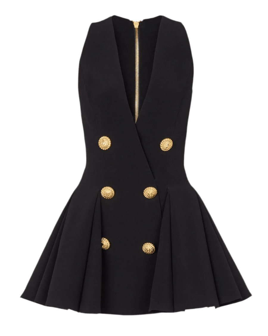 WOMEN'S BLACK GOLD BUTTON PLEATED FLARE MINI DRESS - Zarino Newstyle