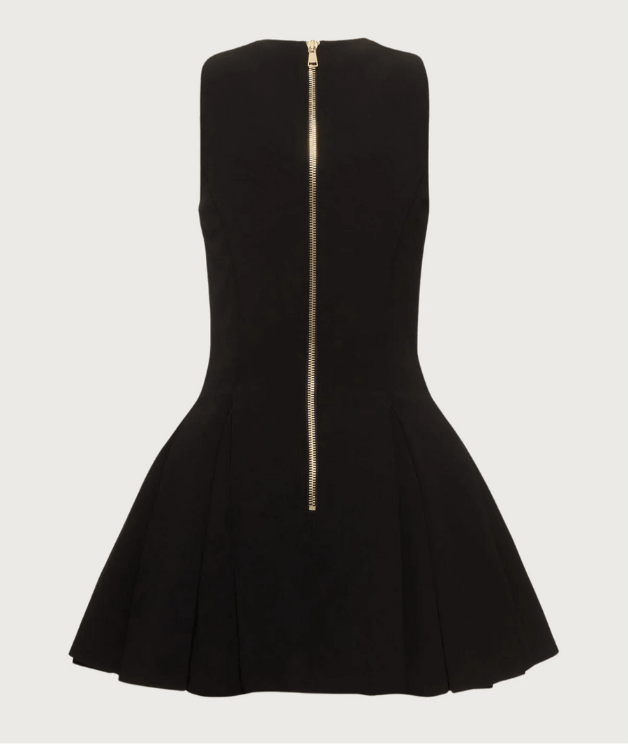 WOMEN'S BLACK GOLD BUTTON PLEATED FLARE MINI DRESS - Zarino Newstyle
